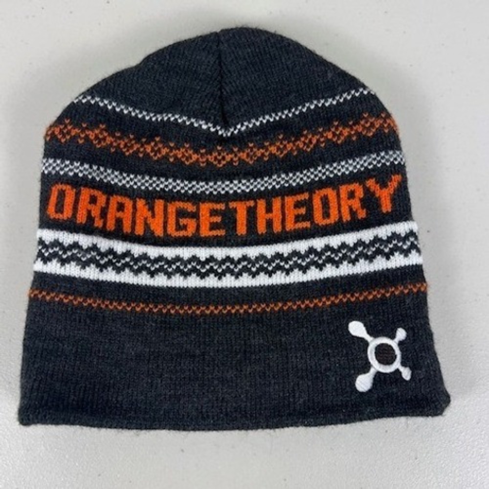 Orangetheory Fitness Beanie Knit‎ Hat Charcoal Grey Orange Splat Logo Winter Cap